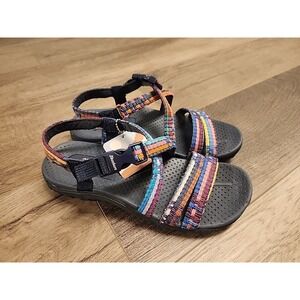 Size 6 Skechers Womens Reggae Sew Me Woven Slingback Sport Sandals Navy Colorful